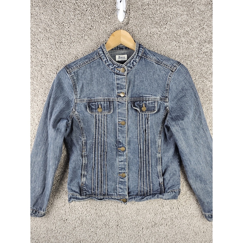 Denim Trucker Pinstripe Unique Brass Buttons Jean Jacket GH Bass Women Medium